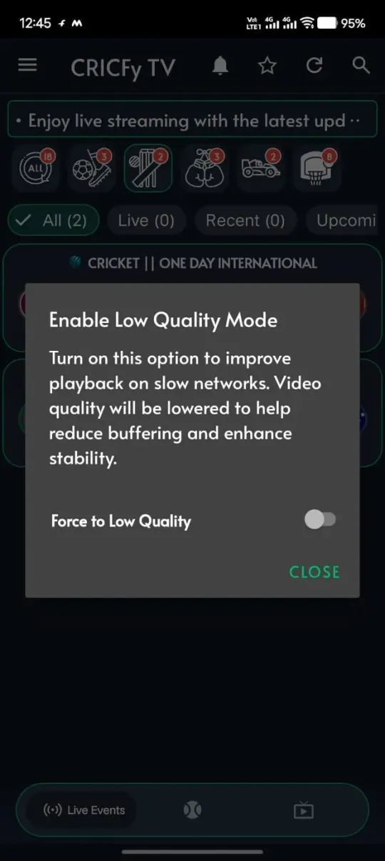 Cricfy TV — Smooth playback on slow networks