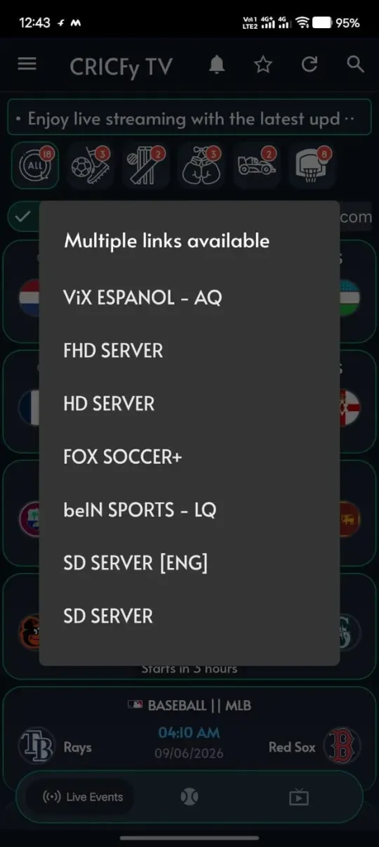 Cricfy TV — Several streams for every game
